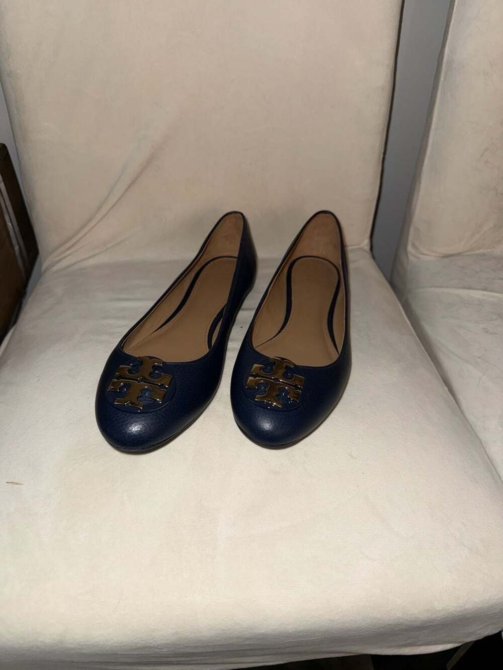 Tory Burch Navy Reva Logo Ballet Flats